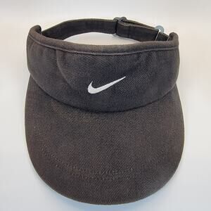 Nike Dri-Fit Black Cotton Sports Visor Adjustable Strap Golf Tennis Running Hat